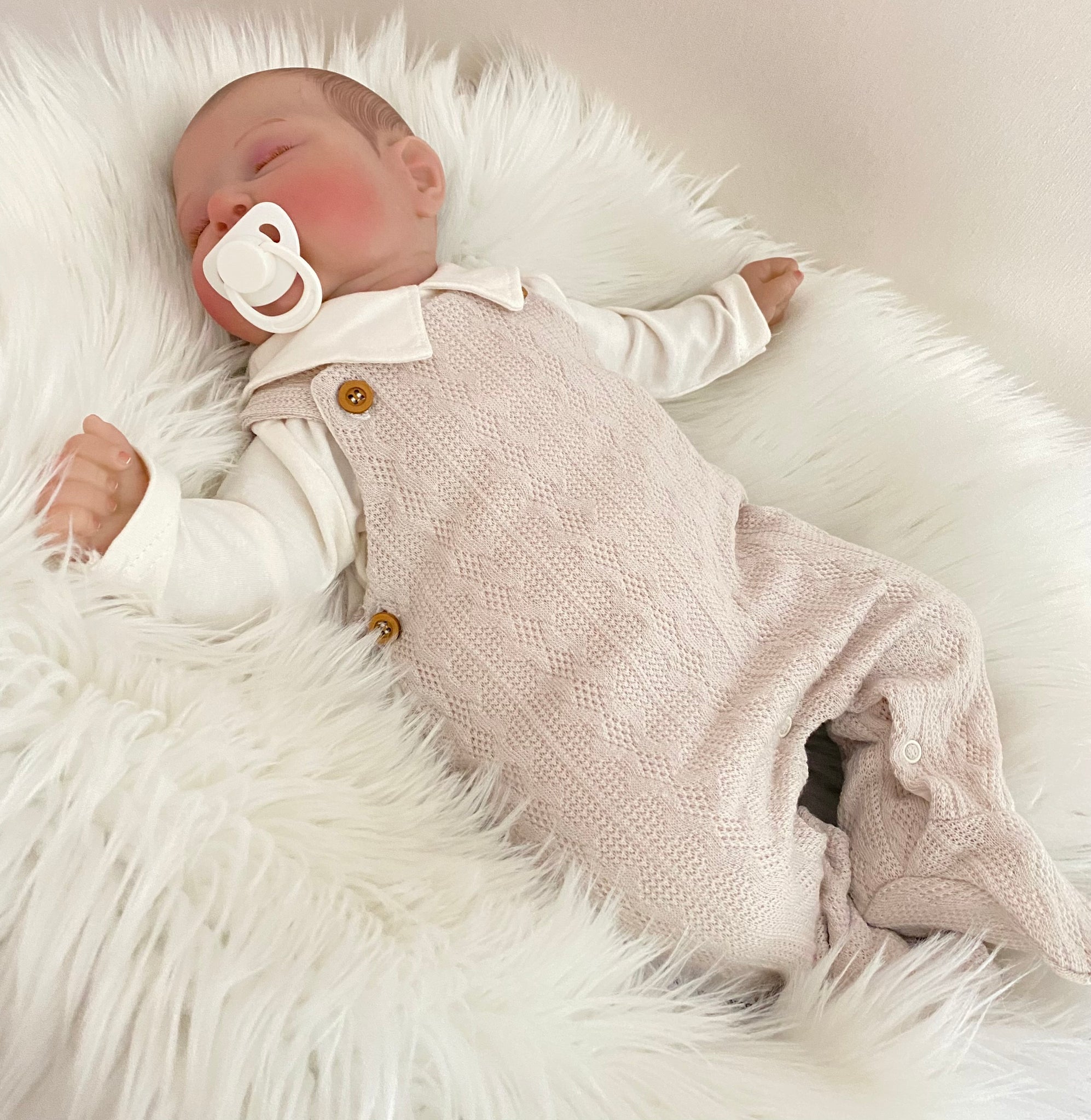 Baby Boys Beige 2pcs Long Dungaree Set