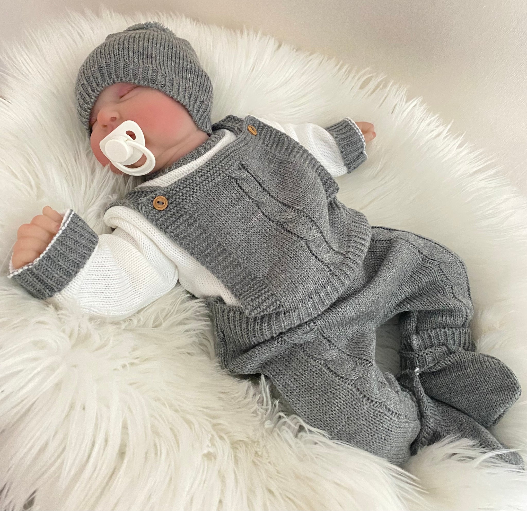 Baby Boys Grey Knitted 5pcs Outfit