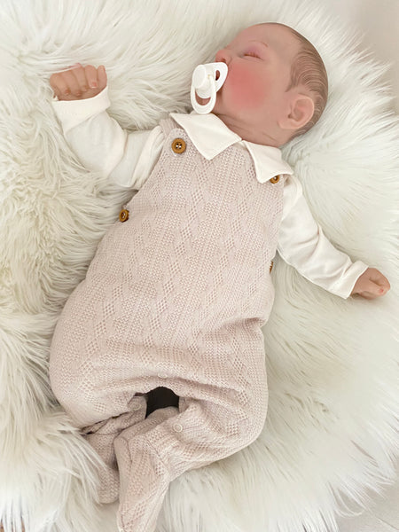 Baby Boys Beige 2pcs Long Dungaree Set