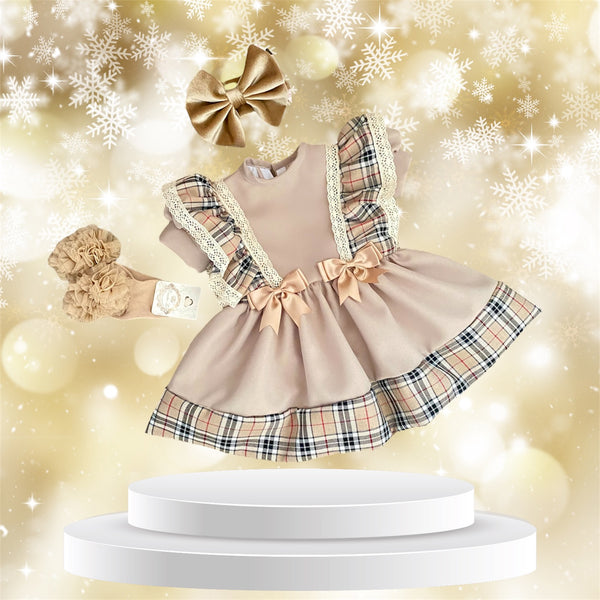 Burberry inspired checked trim frilly handmade dress 