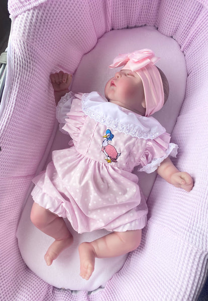 Jemima Puddleduck frilly pink two piece outfit set pink spot gillytots 