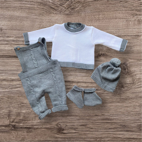 Baby Boys Grey Knitted 5pcs Outfit