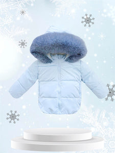 Gillytots weemee baby blue faux fur puffer coat fleece inner fur