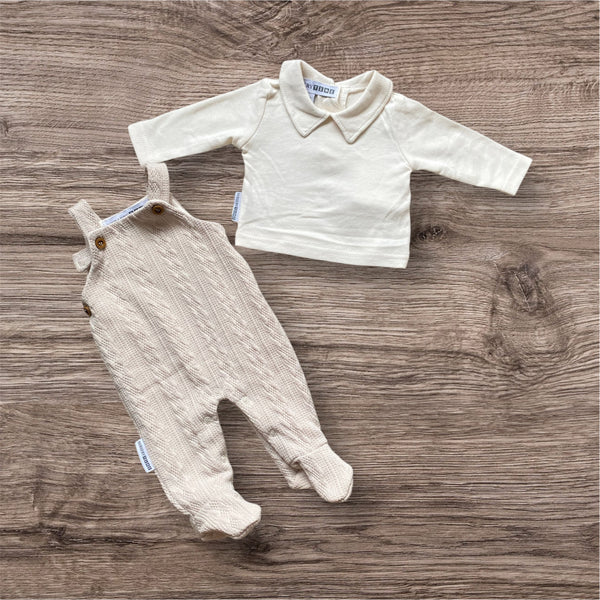 Baby Boys Beige 2pcs Long Dungaree Set