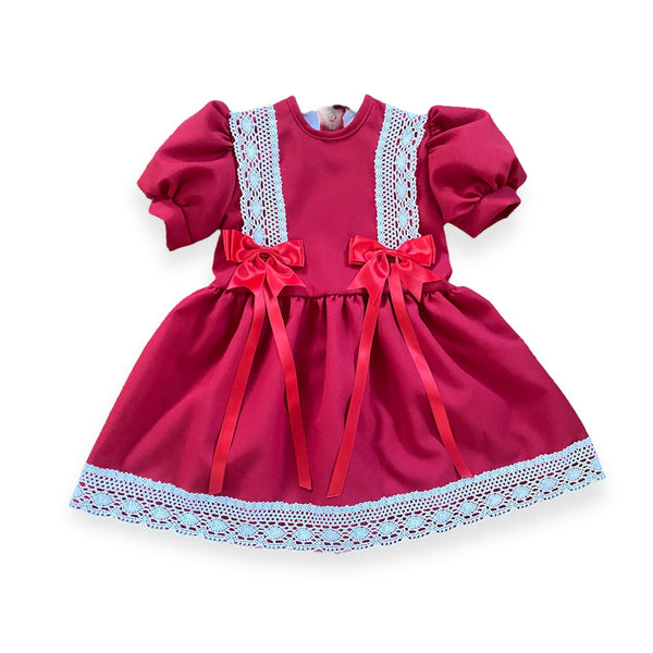 Beautiful Girls Handmade Drop Waist Dress - Red