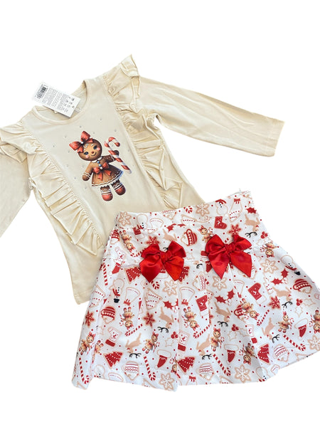 Gingerbread Frilly Long Sleeve Top and Skirt Set