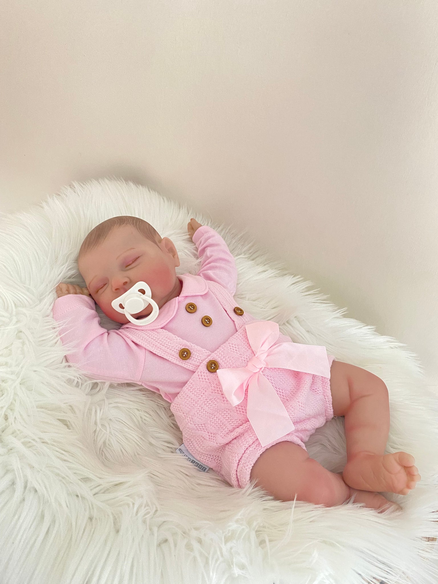 Baby girls pink short romper knit dungaree set