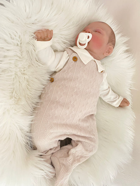 Baby Boys Beige 2pcs Long Dungaree Set