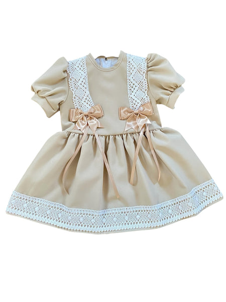 Beautiful Girls Handmade Drop Waist Dress - Beige