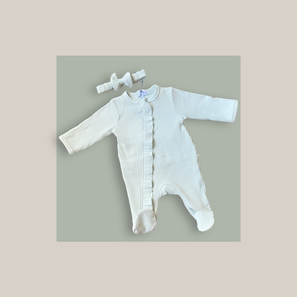 Baby Girls Frilly Bum All in One Outfit - Sage