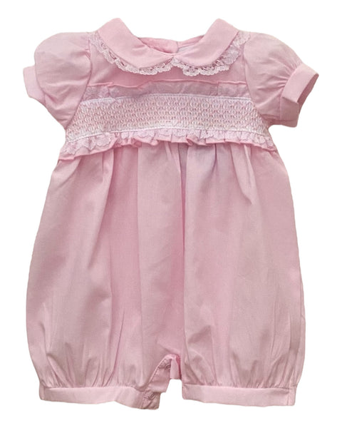 Baby Girls Romper with Smocking and Lace