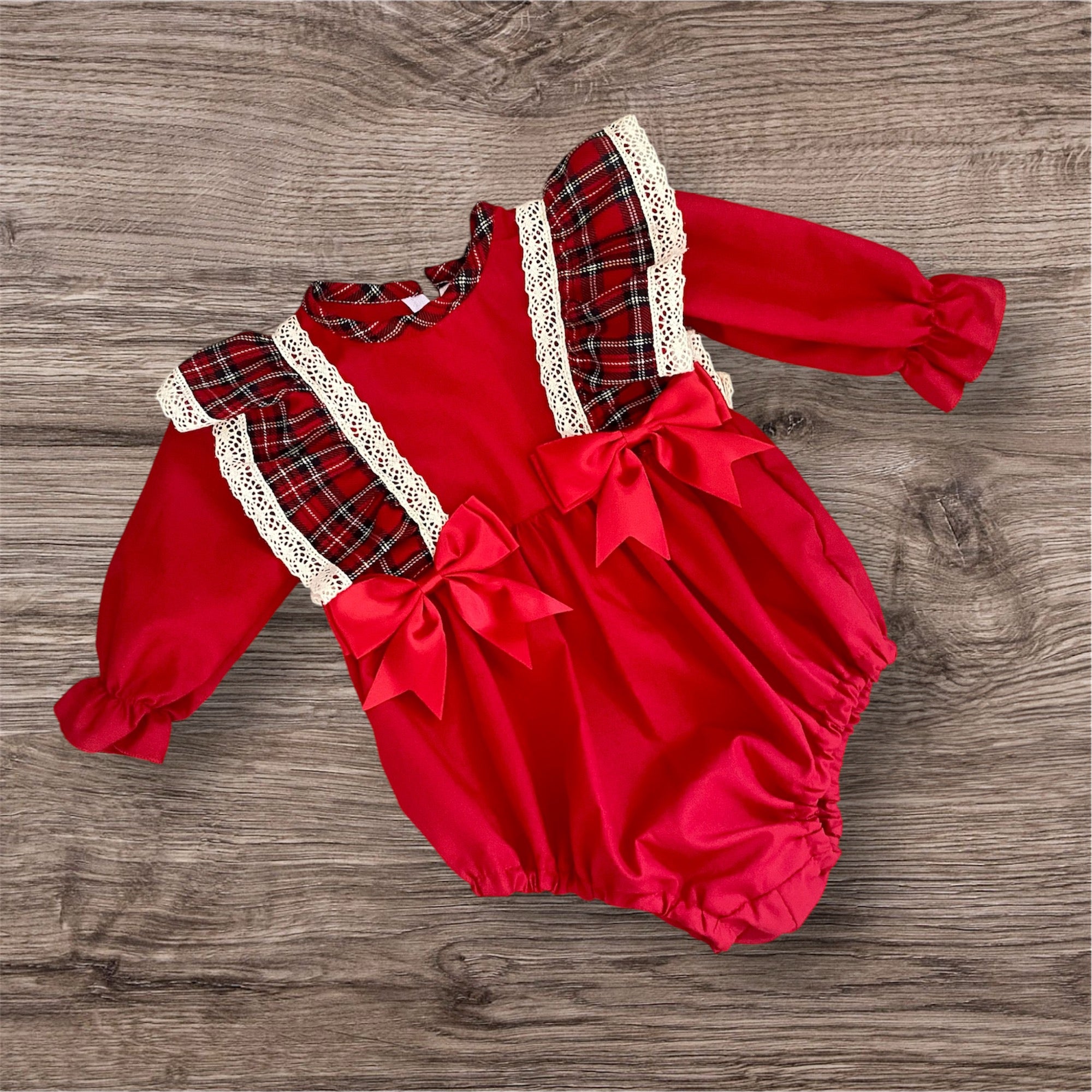 Baby Girls Red Tartan Trim Romper