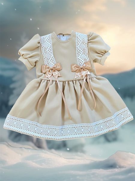 Beautiful Girls Handmade Drop Waist Dress - Beige