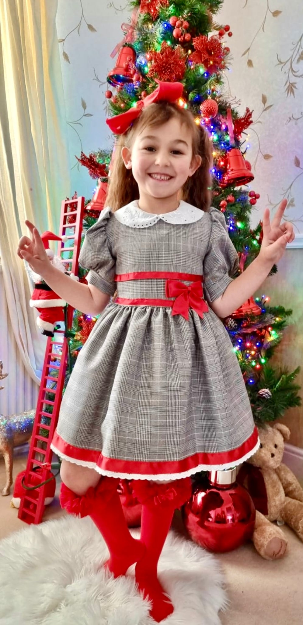 Girls Handmade Drop Waist Dress - Grey