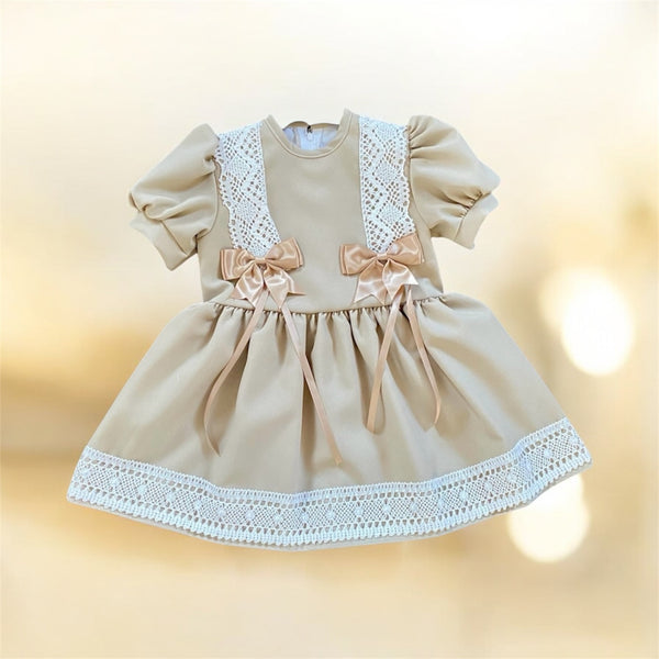 Beautiful Girls Handmade Drop Waist Dress - Beige