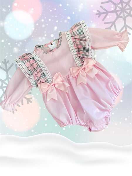 Baby Girls Pink Check Trim Romper