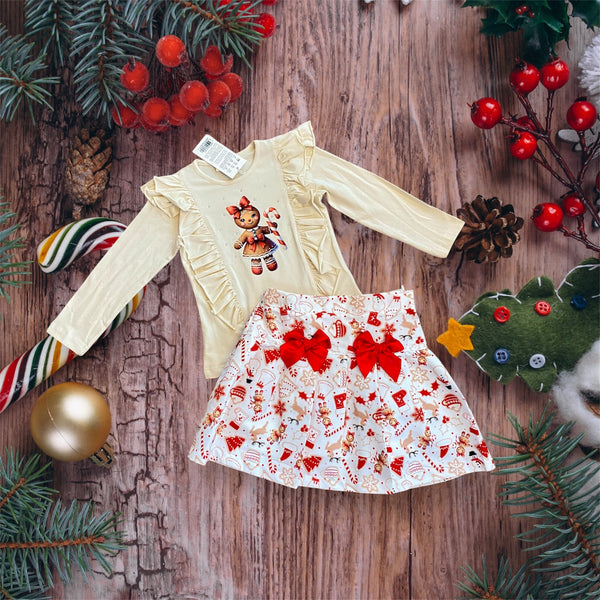 Gingerbread Frilly Long Sleeve Top and Skirt Set