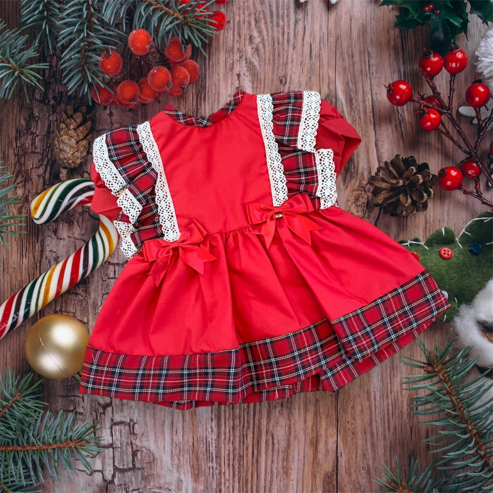 Frilly Baby Girls Red Tartan Dress