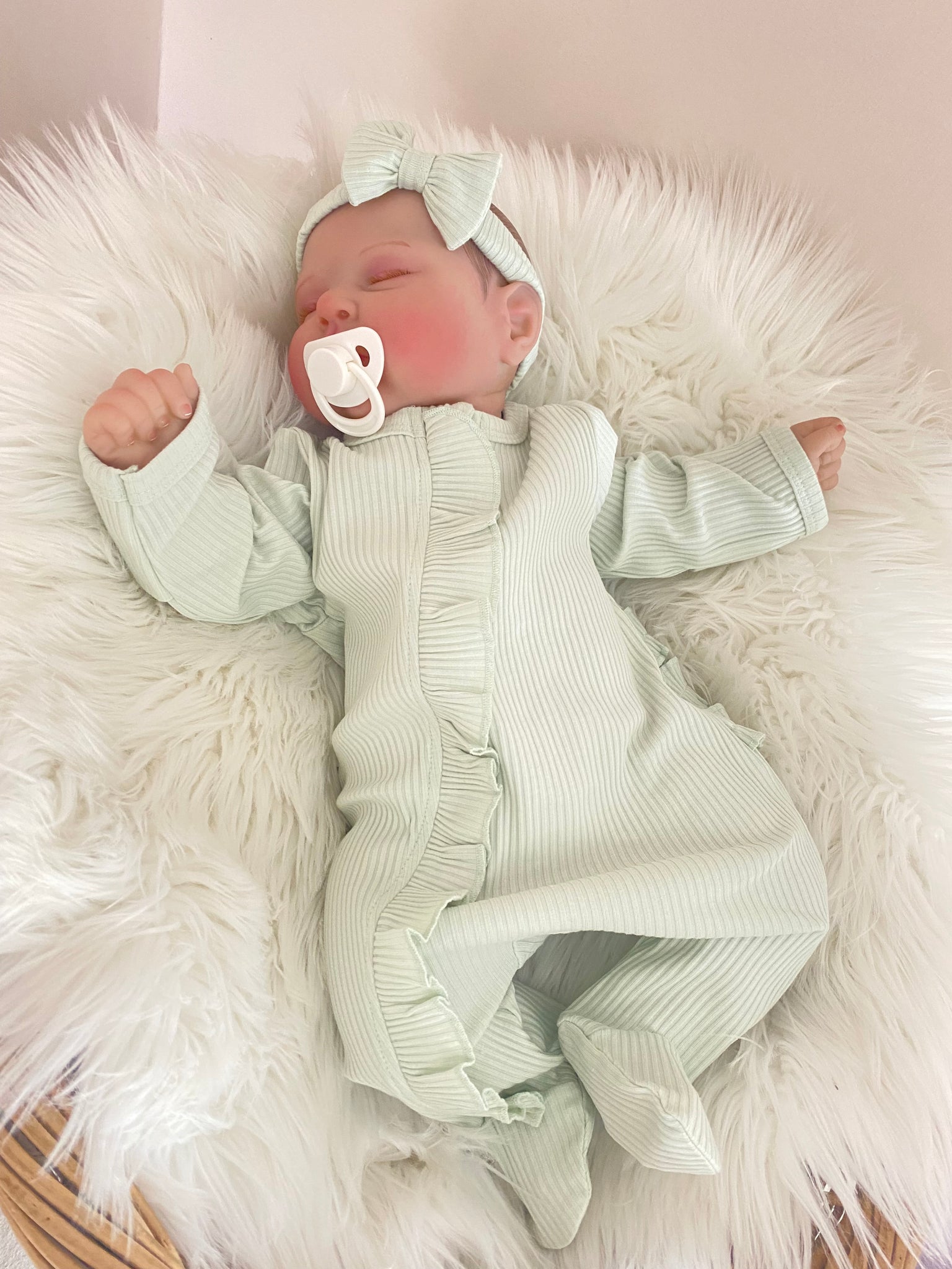 Baby Girls Frilly Bum All in One Outfit - Sage