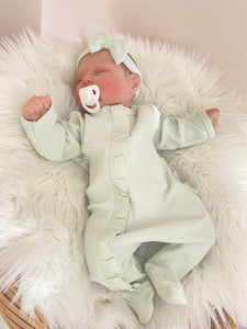 Baby Girls Frilly Bum All in One Outfit - Sage