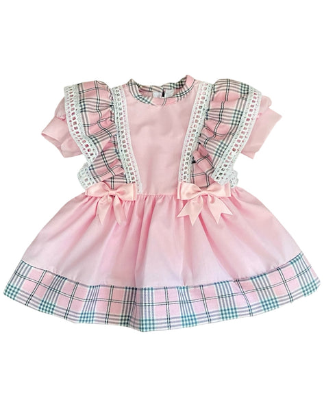 Baby Girls Pink Check Trim Dress