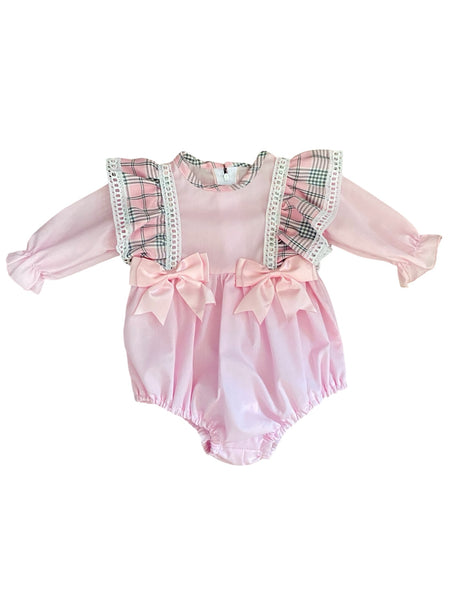 Baby Girls Pink Check Trim Romper