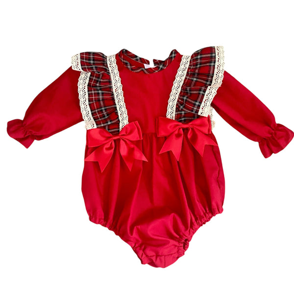 Baby Girls Red Tartan Trim Romper