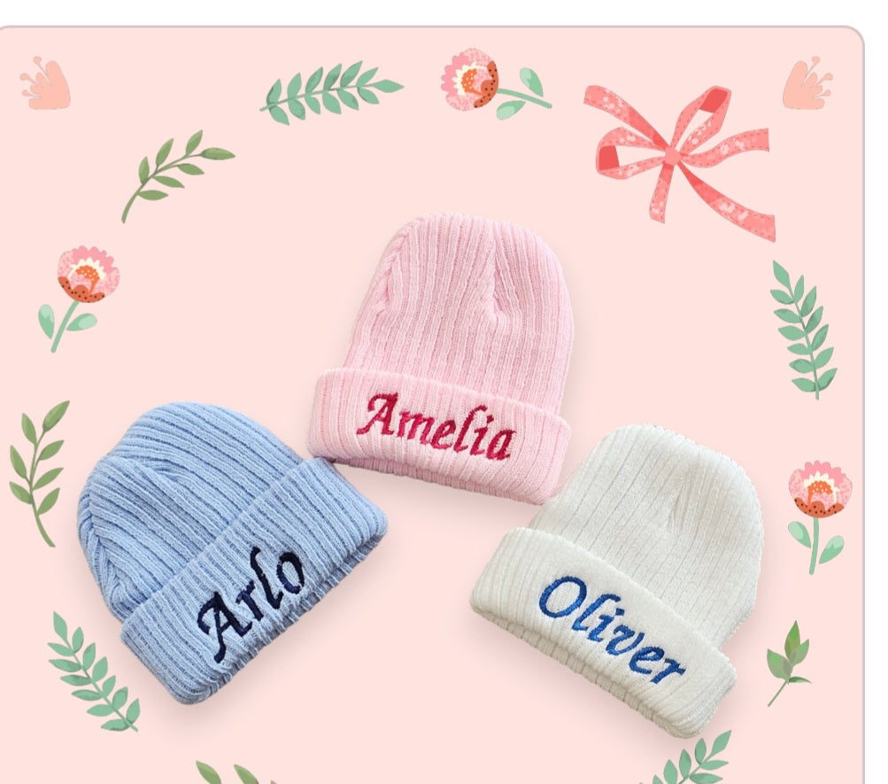 First size personalised baby knitted hospital hats