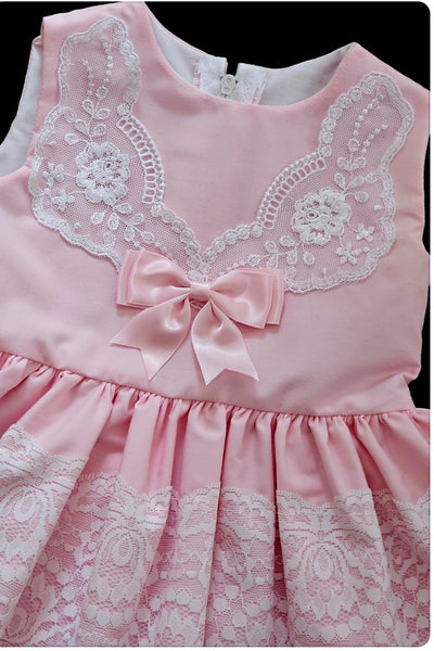 Baby Girls Lace trimmed spanish style  Dress - Pink