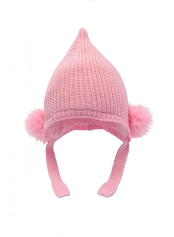 pink fur pom pom double poms baby girl girls winter hats 